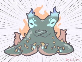 blue_eyes burning chibi commentary crossed_arms emphasis_lines highres horizontal_pupils kirisaki_nuko monster monster_focus monster_hunter_(series) monster_hunter_wilds no_humans nu_udra octopus solo spikes