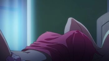 1girl absurdres animated armpits arms_behind_back audible_speech bare_legs barefoot bed bed_sheet bedroom black_hair breasts camisole chair closed_eyes closed_mouth code_geass code_geass:_dakkan_no_roze collarbone covered_erect_nipples curtains feet female_focus full_body highres indoors large_breasts legs long_hair lying midriff navel no_bra no_shoes on_back pillow pink_camisole pink_shorts pink_tank_top portrait sexually_suggestive shorts sleeveless solo solo_focus sound stomach stretching sumeragi_sakuya tagme tank_top thighs toes very_long_hair video window window_blinds