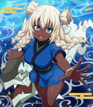 1girl basculegion borrowed_character breasts commission dark-skinned_female dark_skin hitokiwa_kenchin nintendo original pixiv_commission pokemon pokemon_(creature)