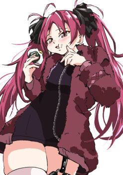 6yyxjxhn1zqi4hz alternate_hairstyle black_dress black_ribbon breasts coat commentary_request dress eating food food_on_face from_below fur_coat hair_ribbon holding holding_food long_hair looking_at_viewer mahou_shoujo_madoka_magica medium_breasts messy_eater o-ring o-ring_thigh_strap onigiri open_mouth pink_eyes puffy_cheeks red_coat red_hair ribbon sakura_kyoko skindentation thick_thighs thigh_strap thighhighs thighs twintails white_thighhighs zettai_ryouiki