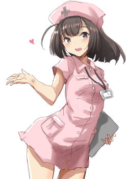 1girl akizuki_(kancolle) black_hair breasts commentary_request cowboy_shot dress fuji_(pixiv24804665) hat highres kantai_collection nurse nurse_cap simple_background small_breasts solo white_background