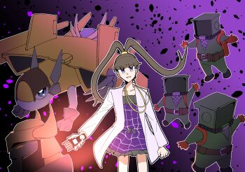 Rule 34 | amano nene (digimon xros wars), belt, darkknightmon, digimon, digimon xros wars, hair ornament, hairclip, highres, long hair, monitamon, ninja, ponytail, sparrowmon, split ponytail