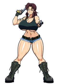 absurdres black_lagoon breasts cigarette gun hayakawakenn highres revy_(black_lagoon) smoking tagme underboob weapon