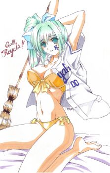 Rule 34 | baseball uniform, bikini, blue eyes, blue hair, broom, english text, kansas city royals, major league baseball, ponytail, ribbon, sportswear, swimsuit