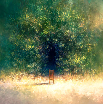 chair commentary_request day foliage heriki_(trkj) highres nature no_humans original outdoors path road scenery wooden_chair