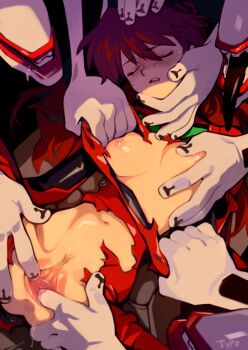 1girl 4boys anus artist_name bad_id bad_twitter_id bodysuit breasts clitoral_hood closed_eyes commentary drooling female_pubic_hair fingering grabbing_another's_breast groin_tendon groping held_down imminent_rape long_hair mass_production_eva mecha_pilot_suit molestation multiple_boys navel neon_genesis_evangelion nipples open_mouth optionaltypo plugsuit_(evangelion) pubic_hair pussy pussy_juice red_hair restrained shiny_skin skinny small_breasts small_nipples solo_focus souryuu_asuka_langley sparse_pubic_hair spread_legs spread_pussy sweatdrop tearing_clothes the_end_of_evangelion tongue tongue_out torn_bodysuit torn_clothes uncensored