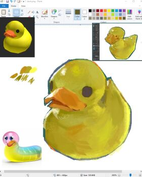 art_program_in_frame art_study blue_outline commentary english_commentary flxphlx lighting_study microsoft_paint_(medium) microsoft_paint_(software) no_humans outline painterly reference_inset roblox rubber_duck screencap still_life white_background worm