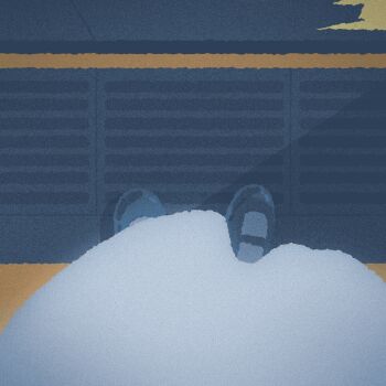 1girl animated animated_gif black_shoes dress female_pov film_grain highres mary_janes no_lineart original pov shoes solo standing totorika train train_station_platform white_dress wind
