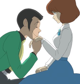 1boy 1girl arsene_lupin_iii black_hair blue_eyes brown_hair castle_of_cagliostro clarisse_de_cagliostro closed_eyes lupin_iii smile