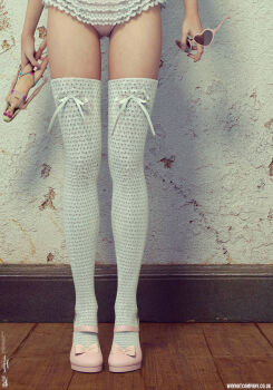 1girl 3d barbie barbie_(character) barbie_(franchise) cosplay costume crotch doll dolores_haze_(nabokov's_lolita) dolores_haze_(nabokov's_lolita)_(cosplay) facing_viewer female_focus head_out_of_frame heart heart-shaped_eyewear heart-shaped_glasses highres indoors lace legs loli nabokov's_lolita panties paul_sutton pink-framed_eyewear pink_panties pink_shoes realistic ribbon see-through_clothes shoes solo standing sunglasses thigh_gap thighhighs thighs underwear white_thighhighs wooden_floor