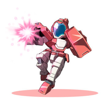 chibi energy_gun firing genoace gun gundam gundam_age handgun highres holding holding_gun holding_weapon ibuki_sakura_(sgw_v07) mecha mobile_suit pistol robot science_fiction solo weapon white_background