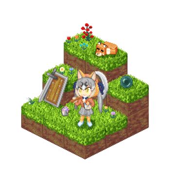 Rule 34 | animal ears, daisantw, gloves, island fox (kemono friends), kemono friends, kemono friends v project, necktie, shirt, simple background, skirt, tail, virtual youtuber