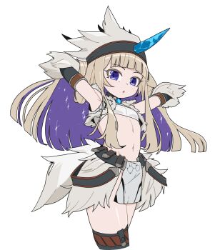 amanogawa_shiina armpits arms_up blonde_hair flat_chest jushikuroni kirin_(armor) midriff monster_hunter_(series) navel phase_connect purple_eyes purple_hair tagme virtual_youtuber