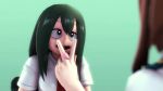 2girls 3d animated aqua_background asui_tsuyu boku_no_hero_academia breasts cunnilingus_gesture female_focus gesture greatm8 green_hair heart heart-shaped_pupils highres long_hair long_tongue looking_at_another multiple_girls necktie school_uniform sexually_suggestive sweatdrop symbol-shaped_pupils tagme tongue tongue_out uraraka_ochako video yuri