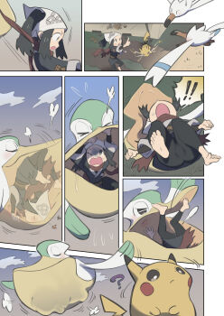 1girl ? absurdres akari_(pokemon) barefoot bird bulge defeat eating feet gen_1_pokemon gen_3_pokemon highres imminent_death imminent_vore inside_creature kinni nintendo outdoors panels pelican pelipper peril pikachu pokemon pokemon_(creature) pokemon_legends:_arceus predator_and_prey saliva scared screaming seagull sky soles struggling toes vore wingull
