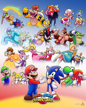 amy_rose bald bat_(animal) bat_wings black_overalls black_pants blaze_the_cat blonde_hair blue_eyes blue_fur blue_hair blue_jacket blue_overalls bodysuit boots bowser bowser_jr. bracelet brown_fur brown_hair brown_mustache brown_shoes cat chao_(sonic) cheese_(sonic) child collar colored_skin cream_the_rabbit crocodile crocodilian crossover crown dinosaur donkey_kong dr._eggman dress echidna_(animal) facial_hair fang fangs fire fox gloves gorilla green_eyes green_hat green_skin grey_fur grey_hair grin hairband hat hedgehog highres holding_hands jacket jewelry knuckles_the_echidna long_hair long_tongue luigi mario mario_&amp;_sonic_(series) mario_(series) medium_hair metal_sonic multiple_tails muscular mushroom mushroom_girl mustache necktie nintendo orange_dress orange_fur orange_hair overalls pants pink_dress pink_fur pink_hair pink_jacket princess princess_daisy princess_peach purple_fur purple_hair purple_hat purple_jacket purple_overalls purple_shirt rabbit red_dress red_eyes red_fur red_hair red_hat red_jacket red_necktie red_shirt red_shoes red_skin robot rosalina rouge_the_bat sega shadow_the_hedgehog shell shirt shoes silver_the_hedgehog smile socks sonic_(series) sonic_the_hedgehog spiked_hair sunglasses tail tails_(sonic) tears teeth tight_clothes toad_(mario) toadette tongue tstudioyt turtle twintails two_tails vector_the_crocodile waluigi wand wario white_fur white_gloves white_hair white_pants white_socks wings yellow_dress yellow_eyes yellow_fur yellow_hat yellow_shirt yellow_skin yoshi
