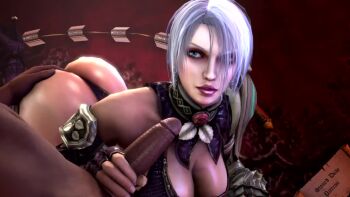 1boy 1girl 3d animated hair_over_one_eye handjob hetero isabella_valentine namco penis revealing_clothes short_hair soul_calibur sound tagme uncensored video white_hair
