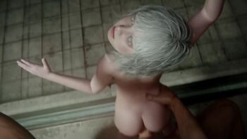 1boy 1girl 3d against_glass age_difference animated arched_back ass completely_nude cowboy_shot emily_(resident_evil) feet_out_of_frame flat_chest glass grey_eyes grey_hair hetero indoors kde_(kawaii_detective_enthusiast) lips loli looking_at_another looking_back looping_animation matching_hair/eyes medium_hair multiple_views nipples nose nude penis pov pov_crotch pov_hands rape resident_evil resident_evil_requiem sex sex_from_behind size_difference sound standing tagme testicles uncensored vaginal video
