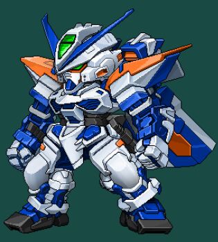 arms_at_sides chibi clenched_hands commentary_request full_body green_background green_eyes gundam gundam_astray_blue_frame gundam_astray_blue_frame_second_l gundam_seed gundam_seed_astray korean_commentary mecha mecha_focus mobile_suit no_humans robot science_fiction sd_gundam simple_background solo standing superphotrone sword sword_on_back v-fin weapon weapon_on_back