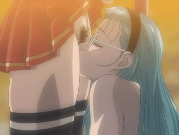 00s 2002 2girls animated animated_gif bible_black bible_black_gaiden black_thighhighs classroom closed_eyes clothes_lift cunnilingus glasses green_hair hairband kozono_nami long_hair mochida_junko multiple_girls oral pubic_hair school school_uniform skirt skirt_lift tagme thighhighs yuri