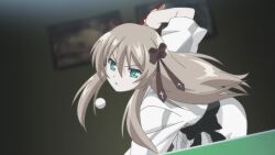 3girls animated anime_screenshot blonde_hair blue_eyes bouncing_breasts breasts brown_hair can cleavage downblouse drinking green_eyes hair_ornament highres kiriya_nozomi mayoi_neko_overrun! multiple_girls no_bra paddle panties purple_hair red_eyes serizawa_fumino sweat table_tennis table_tennis_paddle tagme umenomori_chise underwear video wardrobe_malfunction white_panties