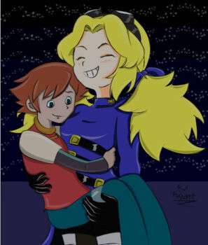 1boy 1girl age_difference blonde_hair blue_eyes blush brown_hair carrying carrying_person christopher_thorndyke closed_eyes closed_mouth herl89 layered_sleeves long_hair long_sleeves looking_at_breasts maria_robotnik non-web_source princess_carry reverse_princess_carry short_hair short_over_long_sleeves short_sleeves smile sonic_(series)