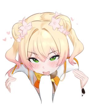 1boy 1girl blank_censor blonde_hair blush bow bowtie brown_bow brown_bowtie censored commentary_request crossed_bangs d5y0m double_bun fellatio flower foreskin foreskin_insertion gradient_hair green_eyes hair_bun hair_flower hair_ornament hands_on_another's_leg heart heart_in_eye hetero highres hololive jacket licking licking_penis long_hair looking_at_viewer meme momosuzu_nene momosuzu_nene_(1st_costume) multicolored_bow multicolored_bowtie multicolored_hair negative_space negative_space_oral_(meme) oral orange_bow orange_bowtie penis pink_hair pov sidelocks simple_background solo_focus sweat symbol_in_eye tongue tongue_out two_side_up virtual_youtuber white_background white_jacket yellow_bow yellow_bowtie
