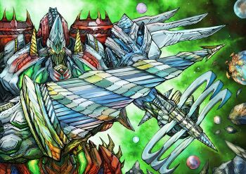 drill gattai getter_kirik getter_robo getter_robo_arc ishikawa_ken_(character) ishikawa_ken_(style) looking_at_viewer mecha mecha_focus no_humans pincers robot science_fiction spikes super_robot weapon yamanushi