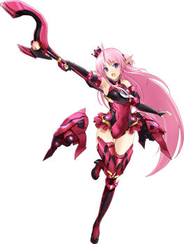 Rule 34 | 1girl, :d, breasts, choukou (alicesoft), choukou taisen escalation heroines, full body, highres, holding, holding staff, liliam mcbarn, long hair, official art, onigirikun, open mouth, outstretched arm, pastel chime, pastel chime 3, pink hair, pointy ears, purple eyes, small breasts, smile, staff, thighs