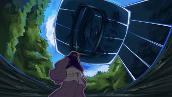 Rule 34 | 1boy, black shirt, blue sky, brown hair, brown shorts, building, commentary, day, english commentary, feet out of frame, from side, highres, male focus, manatsu no yo no inmu, mushroomsucy, niconico, outdoors, shirt, short hair, shorts, sky, skyscraper, solo, standing, takuya (acceed), terebi-chan, toono (coat), tree