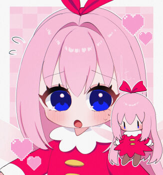 Rule 34 | 1girl, alt 0218, blue eyes, bow, commentary request, dress, fairy, fairy wings, hair ribbon, highres, kirby (series), kirby 64, long sleeves, nintendo, open mouth, pink hair, red dress, red ribbon, ribbon, ribbon (kirby), solo, wings