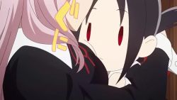 amv animated anime_screenshot audible_music black_hair chibi fujiwara_chika kaguya-sama_wa_kokurasetai_~tensai-tachi_no_renai_zunousen~ multiple_boys multiple_girls music music_video pink_hair red_eyes shinomiya_kaguya shirogane_miyuki sound tagme video
