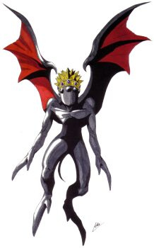 absurdres artist_name bat_wings claws crown cthulhu_mythos demon_(megami_tensei) faceless full_body highres kazuma_kaneko marker_(medium) nightgaunt nyarlathotep_(megami_tensei) official_art retro_artstyle scan shin_megami_tensei shin_megami_tensei_ii signature simple_background solo tail third-party_source traditional_media white_background wings
