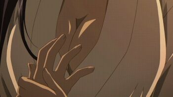 1boy 1girl amaenaideyo!! amanogawa_miyako animated animated_gif black_hair blush breasts cleavage dim_lighting grabbing_another&#039;s_breast groping guiding_hand large_breasts long_hair mature_female satonaka_ikkou shaking