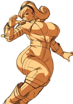 1girl bodysuit boots breasts brown_eyes curly_hair curvy female_focus gloves hairband huge_breasts large_breasts lien_neville long_hair looking_at_viewer nakamangahikari skin_tight the_king_of_fighters thick_thighs thighs tight_clothes wide_hips