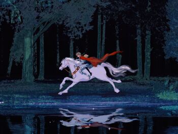 Rule 34 | 1boy, 1girl, absurdres, armor, blonde hair, braid, braided ponytail, cape, chinese commentary, commentary request, fate/strange fake, fate (series), forest, full body, guihuaxianligeng, highres, holding, holding reins, horse, horseback riding, knight, medium hair, nature, night, outdoors, pantyhose, reflection, reins, richard i (fate), riding, sajou ayaka (fate/strange fake), shirt, single braid, skirt, tree, water, white horse