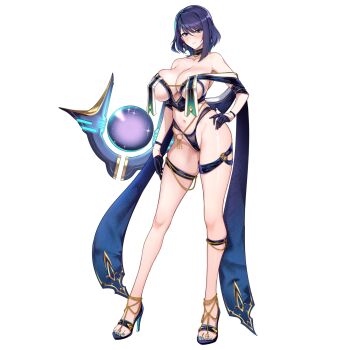 Rule 34 | 1girl, anklet, aqua eyes, aqua nails, bikini, blue bikini, blue collar, blue gloves, blue hair, blue shawl, blue shoes, blush, breast curtains, breasts, cameltoe, chain, chain necklace, cleavage, closed mouth, collar, collarbone, cupless bikini, drone, earrings, floating, floating object, full body, gloves, gold anklet, gold chain, gold earrings, gold necklace, halcon, half gloves, hand on own hip, high heels, highleg, highleg bikini, highres, huge breasts, jewelry, last origin, legs apart, light smile, looking at viewer, machina (last origin), nail polish, navel, necklace, non-web source, official alternate costume, official art, partially visible vulva, see-through bikini, see-through clothes, shawl, shin strap, shoes, short hair, simple background, single earring, single sidelock, skindentation, solo, standing, swimsuit, tachi-e, thick thighs, thigh strap, thighs, toenail polish, toenails, transparent background, wristband