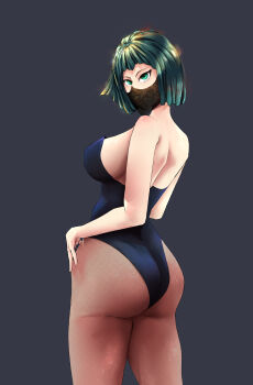 1girl absurdres ass breasts fishnet_pantyhose fishnets fubuki_(one-punch_man) green_eyes highres huge_ass kanzatitties large_breasts mask mouth_mask one-punch_man pantyhose playboy_bunny rabbit short_hair