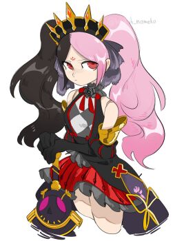 1girl black_gloves black_hair breasts cowboy_shot doll_joints elbow_gloves gloves highres holding holding_sword holding_weapon joints long_hair multicolored_hair pink_hair red_skirt skirt solo split-color_hair standing sword twintails weapon