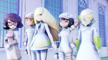 3d aether_foundation_employee faba_(pokemon) highres lusamine_(pokemon) nintendo pokemon pokemon_sm wicke_(pokemon)