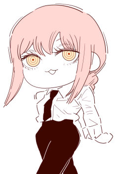 1girl chainsaw_man chibi chibi_only collared_shirt deer60868637 formal_clothes limited_palette long_hair long_sleeves makima_(chainsaw_man) necktie open_mouth pant_suit pants pink_hair ringed_eyes shirt shirt_tucked_in solo suit yellow_eyes