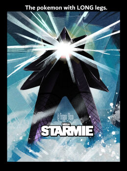 black_border border commentary_request english_text fog gen_1_pokemon glowing haihara_yuuya highres mega_starmie movie_poster_(medium) nintendo no_humans parody pokemon pokemon_(creature) pokemon_legends:_z-a poster_(medium) poster_parody standing starmie straight-on the_thing