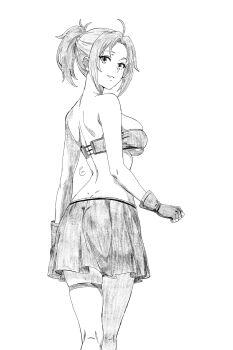 Rule 34 | 1girl, ass, breasts, highres, large breasts, legs, mature female, medium hair, midriff, monochrome, mushoku tensei, parted lips, ponytail, sideboob, sketch, skirt, smile, solo, strapless, teeth, thighs, traditional media, tube top, zenith greyrat