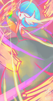 alternate_color black_dress black_gloves blue_hair bob_cut closed_eyes colored_skin dress elbow_gloves gardevoir gen_3_pokemon gloves highres leavcafe mega_evolution mega_evolution_symbol mega_gardevoir mega_pokemon nintendo pokemon pokemon_(creature) shiny_pokemon signature strapless strapless_dress white_skin