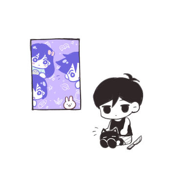 1girl 3boys :< antenna_hair aubrey_(headspace)_(omori) aubrey_(omori) black_eyes black_hair black_socks black_tank_top blush bright_pupils brothers cat chibi chibi_only closed_mouth colored_skin double-parted_bangs expressionless forest_bunny_(omori) hair_between_eyes hector_(omori) hero_(headspace)_(omori) hero_(omori) highres kel_(headspace)_(omori) kel_(omori) knife long_hair looking_at_another mewo multiple_boys omori omori_(omori) open_mouth pet_rock purple_eyes purple_hair short_hair shorts siblings simple_background sitting socks striped_clothes striped_shorts tank_top vertical-striped_clothes vertical-striped_shorts white_background white_pupils white_shorts white_skin wktdms1