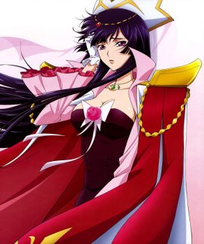 black_hair breasts cleavage code_geass code_geass:_dakkan_no_roze highres large_breasts long_hair purple_eyes sumeragi_sakuya