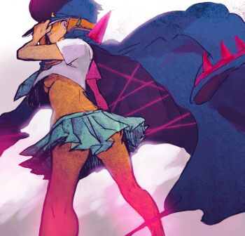 Rule 34 | 10s, 1girl, alternate costume, back, banchou, blue skirt, breasts, brown eyes, brown hair, cape, delinquent, female focus, hat, hat tip, kill la kill, looking back, makoto (macopaca), mankanshoku mako, no bra, pleated skirt, school uniform, serafuku, short hair, skirt, solo, spoilers, underboob