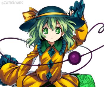 1girl animated animated_gif artist_name multiple_expressions green_eyes green_hair hat komeiji_koishi light_bulb looking_at_viewer simple_background smile tagme third_eye touhou white_background