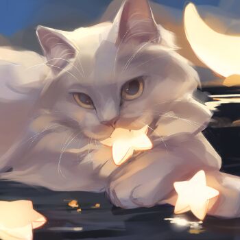 Rule 34 | animal, animal focus, bwspace69, cat, crescent, highres, looking at viewer, no humans, original, star (symbol), white cat