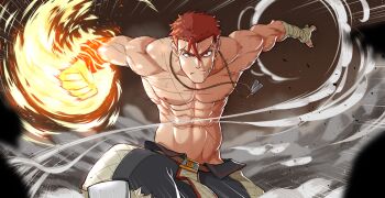 1boy bandaged_arm bandages closed_mouth dust jewelry kawa-v male_focus muscular muscular_male necklace nipples original short_hair solo topless_male